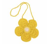 Mini borsa a tracolla da donna in cotone con fiore all'uncinetto, Giallo, Taglia unica