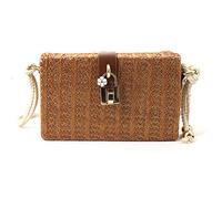Mini borsa a tracolla da donna in paglia intrecciata bohémien, borsa a tracolla da spiaggia, Marrone, Taglia unica