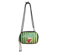 Mini borsa a tracolla da uomo alla moda con scomparti per carte di credito borse a tracolla da donna Have a meal- Merry Christmas Red Stripe, Verde Giallo Natale