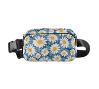 Mini borsa a tracolla marsupio con cinturino regolabile elegante borsa a tracolla da viaggio essenziale fiori di camomilla bianchi donne uomini adolescenti per viaggi, shopping, corsa, Fiori di