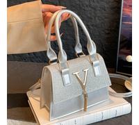 Mini borsa casual, borsa con patta e doppio manico superiore, decorazione con lettera metallica V, nappina metallica, borsa a tracolla versatile per donna, portafoglio piccolo resistente alle pieghe a