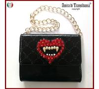 mini borsa da donna pochette gioiello piccola elegante vinile latex catena cuore