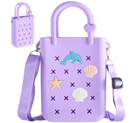 Mini borsa da spiaggia in silicone con 4 ciondoli e tracolla rimovibile, impermeabile, borsa a tracolla fai da te per donne e bambini, borsa a tracolla leggera con foro per picnic, viaggi, shopping
