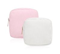 Mini Borsa Per Cosmetici 2 Pezzi, Borsa Per Cosmetici Portatile, Borsa Da Toilette, Custodia In Velluto A Coste, Borsa Multifunzionale, Accessori Da Viaggio (Rosa, Bianco)