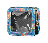 Mini borsa per il trucco trasparente con motivo a zigzag giamaicano per donne e ragazze, organizer per smalti da viaggio, Motivo colorato con simpatici camaleonti, 1 Size