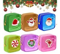 Mini borsa per trucchi natalizi con cerniera, piccola borsa per cosmetici, in nylon, per skincare, Gifts & Stocking Stuffers, 6 pezzi A, Classico