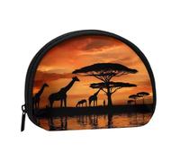 Mini borsa portaoggetti a forma di giraffa sotto l'albero in Africa, portamonete con mini portamonete con cerniera, per monete e chiavi, è anche possibile riporre piccoli oggetti che si desidera, Nero