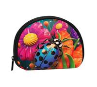 Mini borsa portaoggetti colorata a forma di coccinella con cerniera per chiavi, puoi anche riporre tutti i piccoli oggetti che vuoi, Nero , taglia unica, Sacchetto portamonete