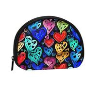 Mini borsa portaoggetti con cuori arcobaleno e portamonete con mini portamonete con cerniera, per monete, chiavi, è anche possibile riporre piccoli oggetti che si desidera, Nero , Taglia unica,