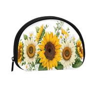 Mini borsa portaoggetti con stampa girasoli con cerniera per monete, chiavi, è anche possibile riporre tutti i piccoli oggetti che si desidera, Nero , taglia unica, Sacchetto portamonete