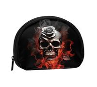 Mini borsa portaoggetti con teschio di fuoco rosa portafoglio portamonete piccolo con mini borsa con cerniera per monete chiavi puoi anche riporre qualsiasi piccolo oggetto che desideri, Nero , Taglia