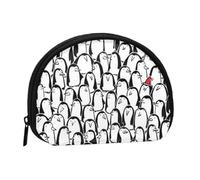 Mini borsa portatile a forma di conchiglia con stampa di una folla di pinguini