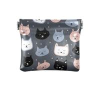 Mini borsa portatile di trucco della moneta dell'unità di elaborazione del cuoio dell'unità di elaborazione, gatti rosa e grigi su scuro, donne, Simpatici gatti rosa e grigi su sfondo scuro, 1 Size,