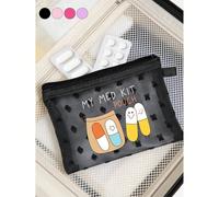 Mini borsa portatile in rete con motivo "My First Aid Kit", borsa compatta per il pronto soccorso, borsa portatile per medicinali da campeggio, borsa per conservare forniture mediche quotidiane Rosa (