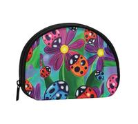 Mini borsa portatile per monete con stampa di coccinelle colorate - Portafoglio in poliestere stampato per piccoli oggetti personali, Nero , Taglia unica