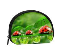 Mini borsa portatile per monete con stampa di coccinelle divertenti - Portafoglio in poliestere stampato per piccoli oggetti personali, Nero , Taglia unica