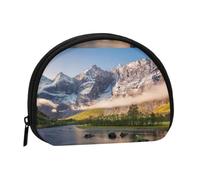 Mini borsa portatile per monete da viaggio con stampa di paesaggi di montagna - Portafoglio in poliestere stampato per piccoli oggetti personali, Nero , Taglia unica