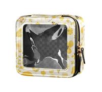 Mini borsa trasparente per trucchi con motivi floreali e gru in stile cartone animato, per donne e ragazze, organizer per cosmetici, Ricamo Ape Farfalla Fiori Acquer, 1 Size