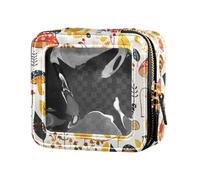 Mini borsa trasparente per trucchi con motivi floreali e gru in stile cartone animato, per donne e ragazze, organizer per cosmetici, Funghi e lumache retrò da favola, 1 Size