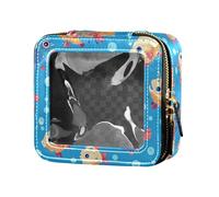 Mini borsa trasparente per trucchi con motivi floreali e gru in stile cartone animato, per donne e ragazze, organizer per cosmetici, Carino Puffer Hawaiian Fish Puffers Balloon Pesce Blowfish, 1 Size