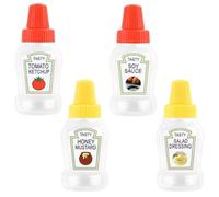 Mini bottiglia per salsa, 4 pezzi, 25 ml, mini bottiglia per ketchup, con etichette, ricaricabile, mini contenitori per condimenti portatili a prova di perdite, contenitori per condimenti o