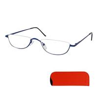 Mini Brille - Occhiali da Lettura a Mezzaluna, Custodia in Omaggio, Montatura in Acciaio (BLU) con Cerniere a Molla, Occhiali Donna e Uomo + 2.5 Diottrie