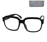 Mini Brille - Occhiali da Lettura Oversize Vintage, Montatura Spessa in Plastica Nero, Design XL Rettangolari con Grandi Lenti e Custodia per Donna e Uomo + 2.0 Diottrie
