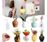Mini Bud Vases Magnetic,Mini Ceramic Vase Magnets for Fridge,DIY Cute Plant Vase Fridge Magnets Kitchen, Office Decoration (8)