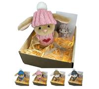 Mini Bunny Hug Cute Easter Gift 2026, giocattolo positivo coniglietto pasquale decorazione con cappello a maglia Inspirational Card Plush Bunny Pocket Hug Rabbit Emotional Support Morbido Mini