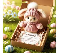 Mini Bunny Hug Cute Easter Gift 2026 - Mini coniglietto positivo Easter Bunny Plush Toy, coniglietto pasquale decorazione con cappello a maglia Inspirational Card Eas-ter Plush Bunny Pocket Hug Rabbit