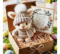 Mini Bunny Hug Cute Easter Gift 2026 - Mini coniglietto positivo Easter Bunny Plush Toy, coniglietto pasquale decorazione con cappello a maglia Inspirational Card Eas-ter Plush Bunny Pocket Hug Rabbit