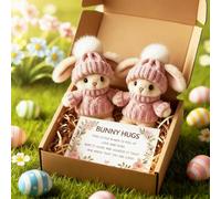 Mini Bunny Hug Cute Easter Gift 2026 - Mini coniglietto positivo Easter Bunny Plush Toy, coniglietto pasquale decorazione con cappello a maglia Inspirational Card Eas-ter Plush Bunny Pocket Hug Rabbit