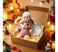 Mini Bunny Hug Cute Easter Gift 2026 New Soft Plush Rabbit Mini Bunny Hugs in Box with Card, Easter Basket Bunny Stuffer Women Men for Birthday, Mother's Day, Valentine's Day (Rosa)