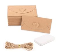 Mini buste in carta kraft con 30 biglietti bianchi e corda di canapa, piccole buste con chiusura a cuore (10 x 6 cm)