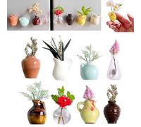 Mini calamite da frigorifero in ceramica 3D, vaso da fiori in ceramica carino per vaso per piante, magnete da frigorifero, montaggio a parete, fiore non incluso (8 pezzi)