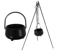 Mini calderone in scala 1:12, calderone di Halloween con manico e 3 aste di supporto, miniature in metallo per case delle bambole, accessori per case delle fate, piccolo, di Hal