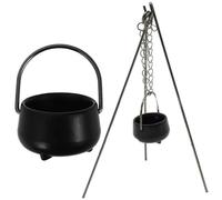 Mini calderone scala 1 12 Halloween Calderone con manico e 3 aste di supplemento Metallo Miniature casa delle bambole per casa delle bambole accessori per casa delle fate piccole streghe di Halloween