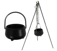Mini calderone scala 1 12 Halloween Calderone con manico e 3 aste di supplemento Metallo Miniature casa delle bambole per casa delle bambole accessori per casa delle fate Halloween Piccole streghe