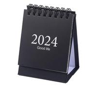 Mini calendario 2024 con doppia spirale metallica, da scrivania, agenda giornaliera per casa e ufficio, 105 x 75 mm (nero)