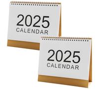 Mini calendario da scrivania 2025, agenda mensile a spirale con base marrone, confezione da 2, grande etichetta 2025, stile minimalista bianco per uso ufficio