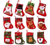 Mini Calze Natalizie, 12 Piccolo Natale Calze Regalo, Calze Natalizie per Camino, Calzini Appesi per Albero di Natale, Calze per Decorazioni Natalizie, Santa Snowman Reindeer Orso per Dolcetti Natale