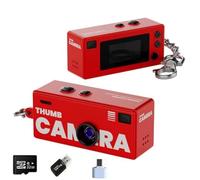 Mini Camera Keychain, Retro Portable Thumb Camera, Mini Digital Camera, 1080P 130° Wide Angle Pocket Video Camcorder, for Travel Vlog Recording (Red)