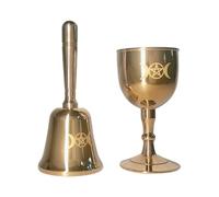 Mini campana dell'altare in ottone e calice dell'altare, dea della tripla luna e pentagramma Forniture e strumenti Wiccan, kit rituale dell'altare