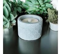 Mini candela in calcestruzzo con motivo a foglie, candela rustica da regalare, per esterni, 10 cm di larghezza, 7 cm di altezza