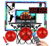 Mini Canestro Basket da Camera Sopra la Porta, 3 Modalità Mini Hoop con 3 Palline, Telecomando, Tabellone Segnapunti, Luce LED, Suoni di Tifo, Gioco Interattivo per Bambini Adulti Stanza Interna