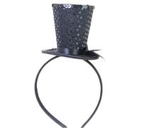 Mini cappello a cilindro, cappello a cilindro nero con paillettes sulla fascia, cappelli con fiocco per carnevale, feste a tema, ballo di fine anno
