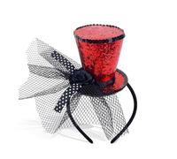 Mini cappello a cilindro con velo, copricapo rosso per donne e ragazze, festival, Halloween, Natale, carnevale, feste a tema, balli di fine anno (rosso)