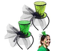 Mini cappello a cilindro con velo, verde, fascinator da circo, per donne e ragazze, festival, Halloween, Natale, carnevale, feste a tema, balli di fine anno (A)