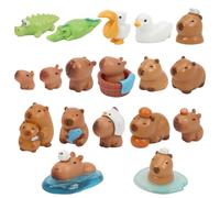Mini Capybara Figurine, 18 Pezzi Mini Statuette Capybara Figures Model, Mini Animali in Resina Dura Micro Paesaggio per Giardino Delle Fate Bambini Compleanno Torte Casa Delle Bambole