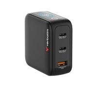 Mini caricabatterie Verbatim con display x2 USB C + x1 USB A 100w (Nero)